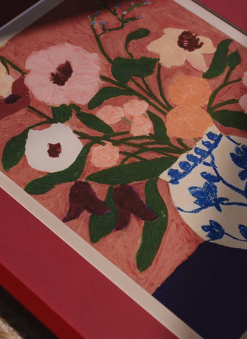 The Poster Club Carla Llanos Flowers on Blue Table (30x40) Poster