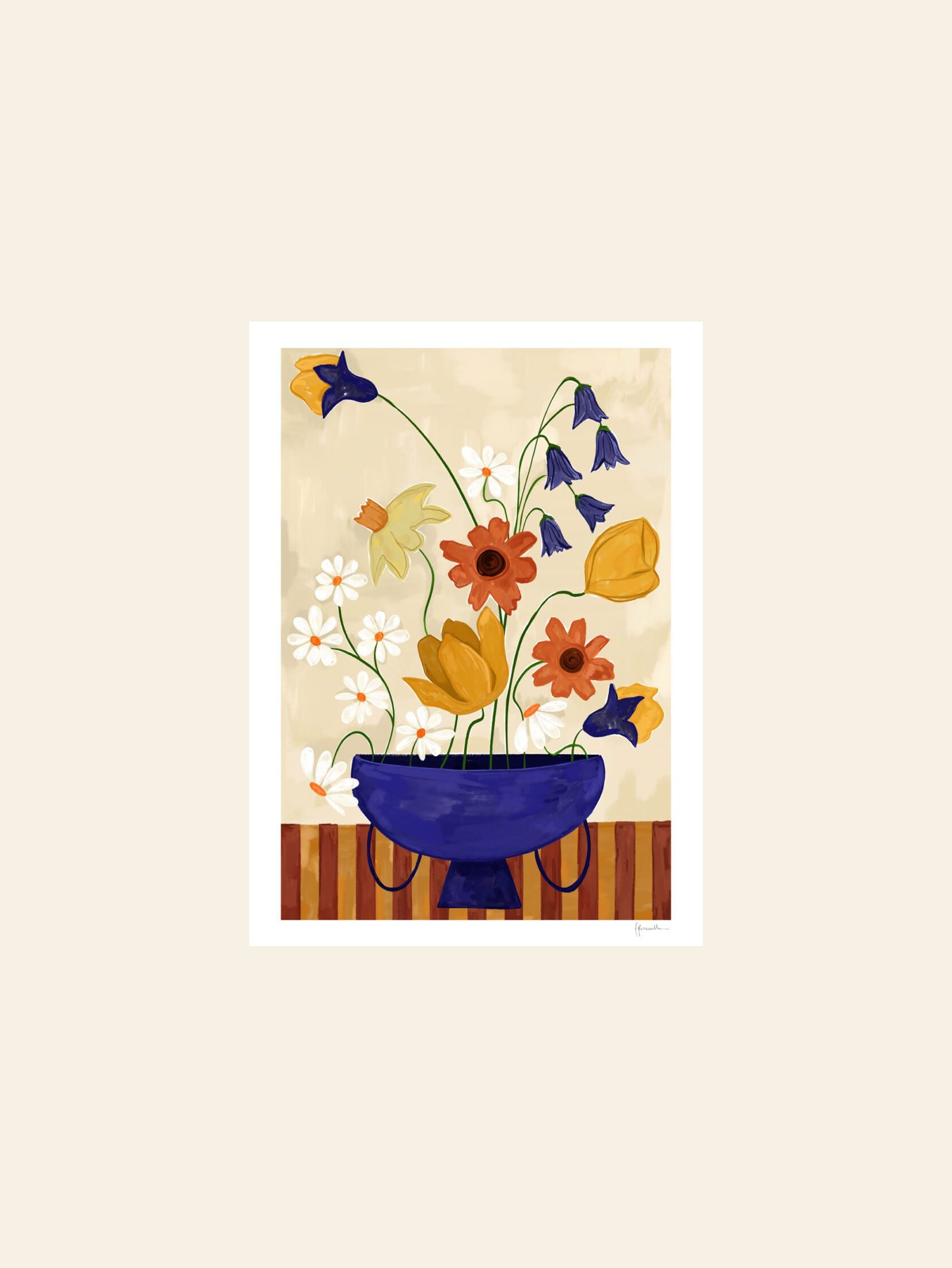 The Poster Club Frankie Penwill Colourful Bunch in Blue Vase (30x40) Poster