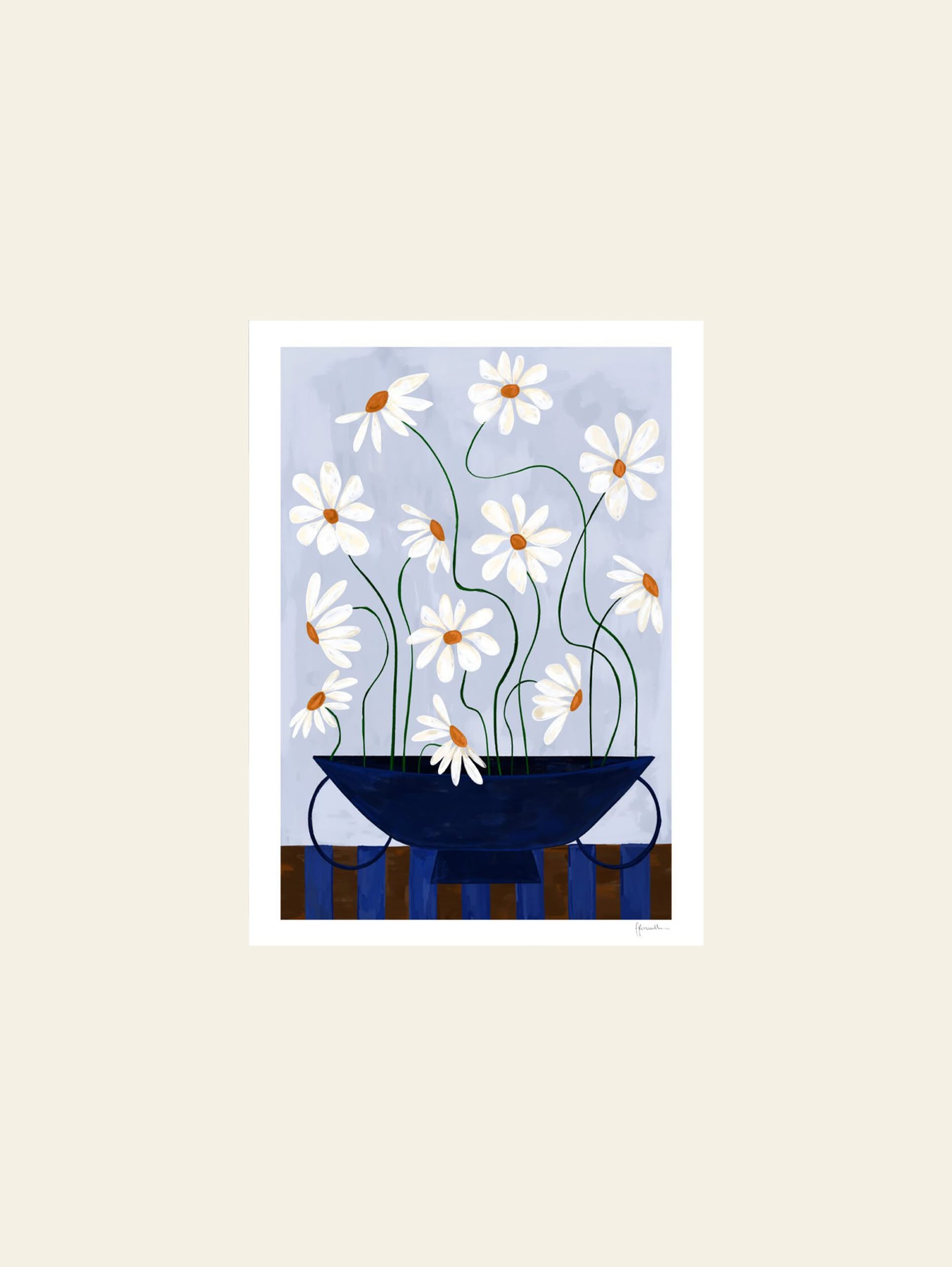 The Poster Club Frankie Penwill Daisies in Blue Vase (30x40) Poster