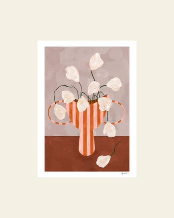 The Poster Club Frankie Penwill White Flowers in Striped Vase (50x70) Poster