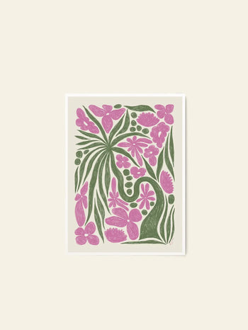 The Poster Clubs Hanna KL - Wonder (30x40) is a framed artwork featuring Hanna KLs abstract floral print with pink flowers and green leaves on a light beige background.