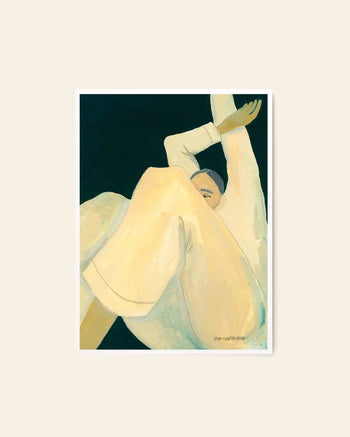 The Poster Club Hanna Peterson - The Dream (50x70) print features a relaxed figure in loose, light clothing with arms raised against a dark backdrop, reflecting The Poster Club’s modern aesthetic.
