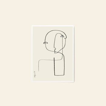 The Poster Club Anastasia Krasilnikova - Jaguar 01 (50x70) art print features a minimalist abstract face and body in a continuous black line on a light beige background, inspired by The Poster Clubs modern design aesthetic.