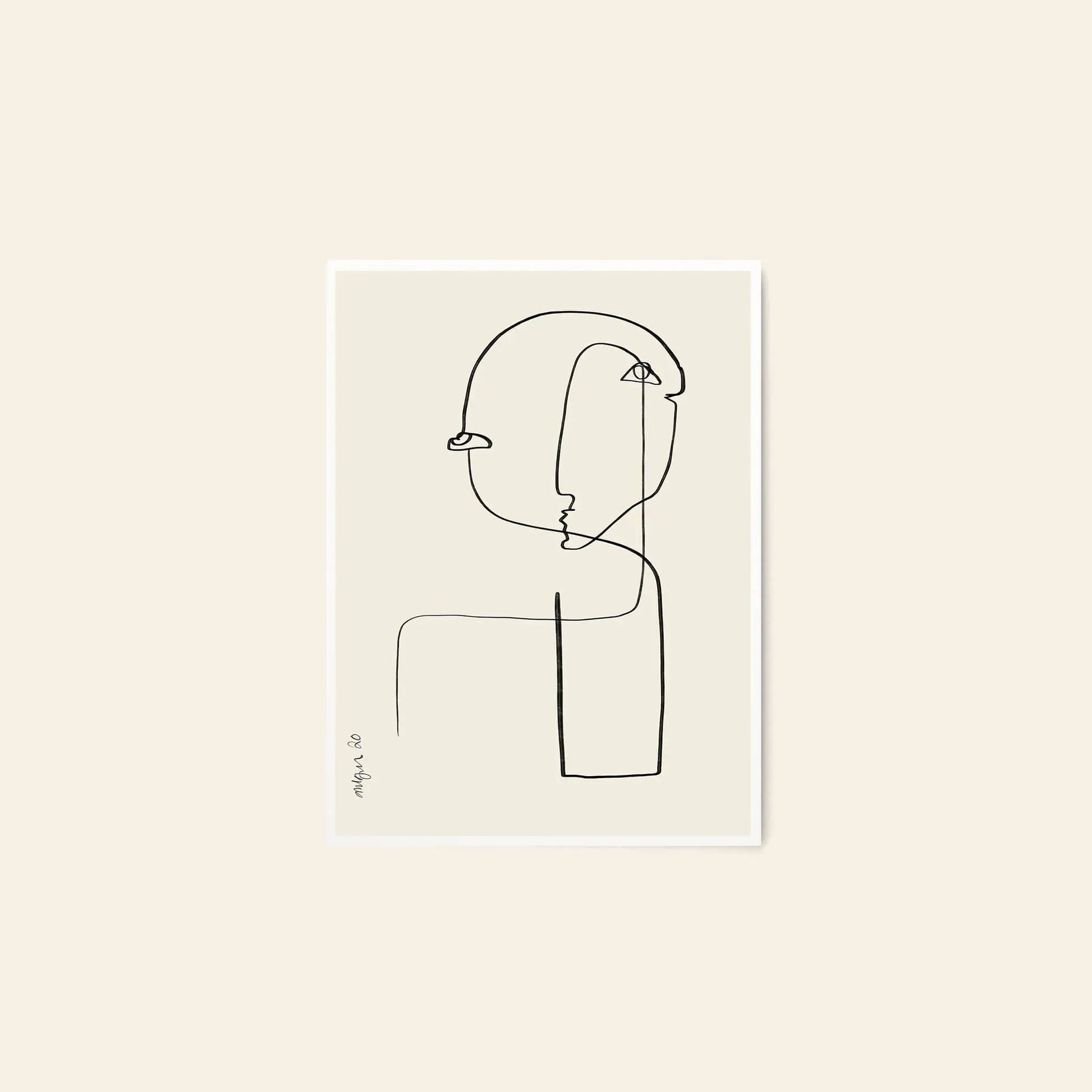 The Poster Club Anna Mörner - Statue (50x70) features a minimalist line drawing of an abstract face and upper body. This premium art print by The Poster Club showcases a single black line on a light beige background.