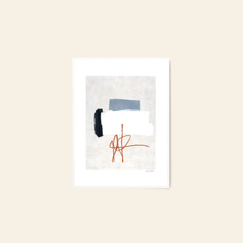 Flowers in Blue Vase (50x70) by Madelen Möllard for The Poster Club features minimalist abstract art in a white frame, styled against a beige wall.