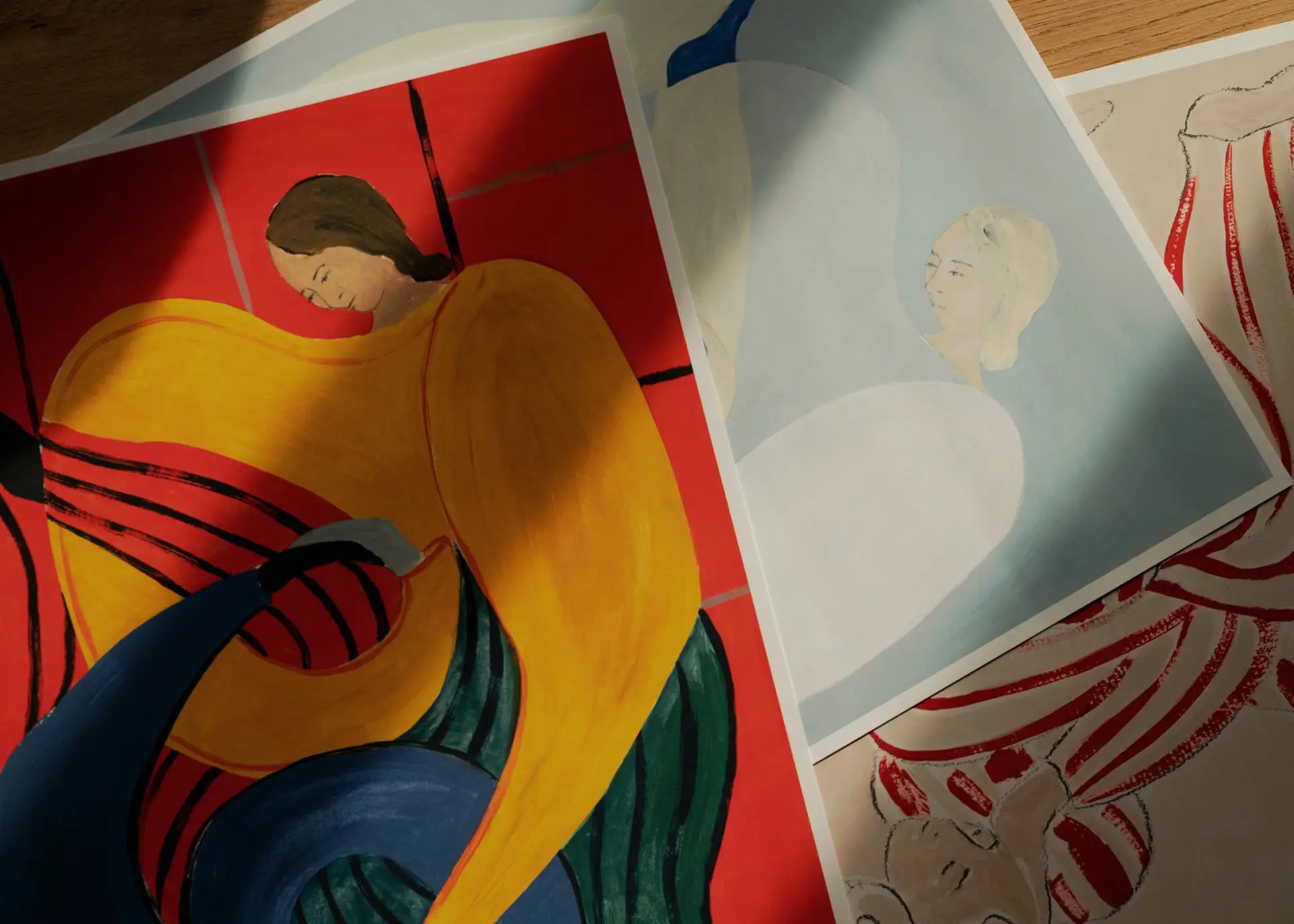 The Poster Club’s Sofia Lind - Hold You - Red (50x70) art print features a vibrant abstract portrait of a woman, its bold reds and colorful design making a striking statement in any light.