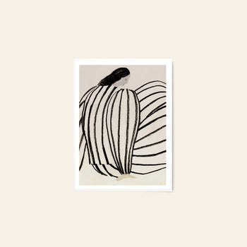 The Poster Club Berit Mogensen Lopez - Improvise (50x70) is a minimalist art print with a bold, striped figure on a light background and is ideal for those who love The Poster Clubs curated Scandinavian style. Framed in white.