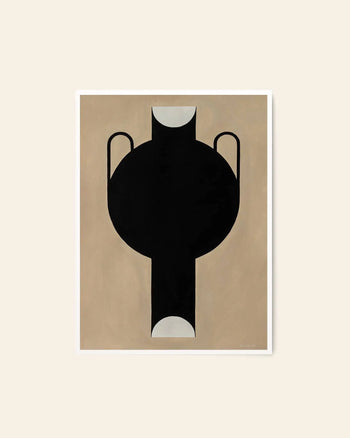 The Poster Club Studio Paradissi - Silhouette Of A Vase 07 (50x70) features minimalist, abstract vase art with two handles on a beige background, accented by white semicircles for a bold, modern fine art print.