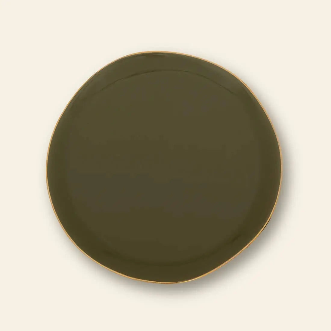 The Urban Nature Culture Good Morning Plate is a round, fir green ceramic plate with an uneven organic rim, from Urban Nature Culture, shown on a light beige background.