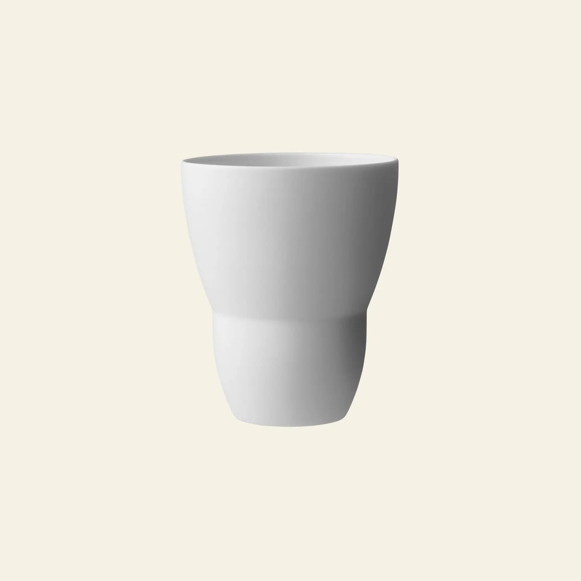 The Vipp Vipp203 Tea Cups, Set of 2 by Vipp feature a modern, minimalist design crafted from high-quality porcelain and are shown against a light beige background.