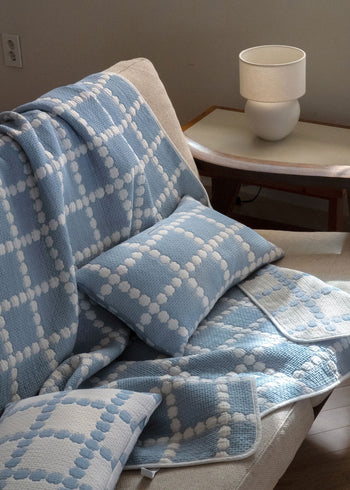 WARMGREY TAIL Blossom Check Cotton Modal Blanket Blue
