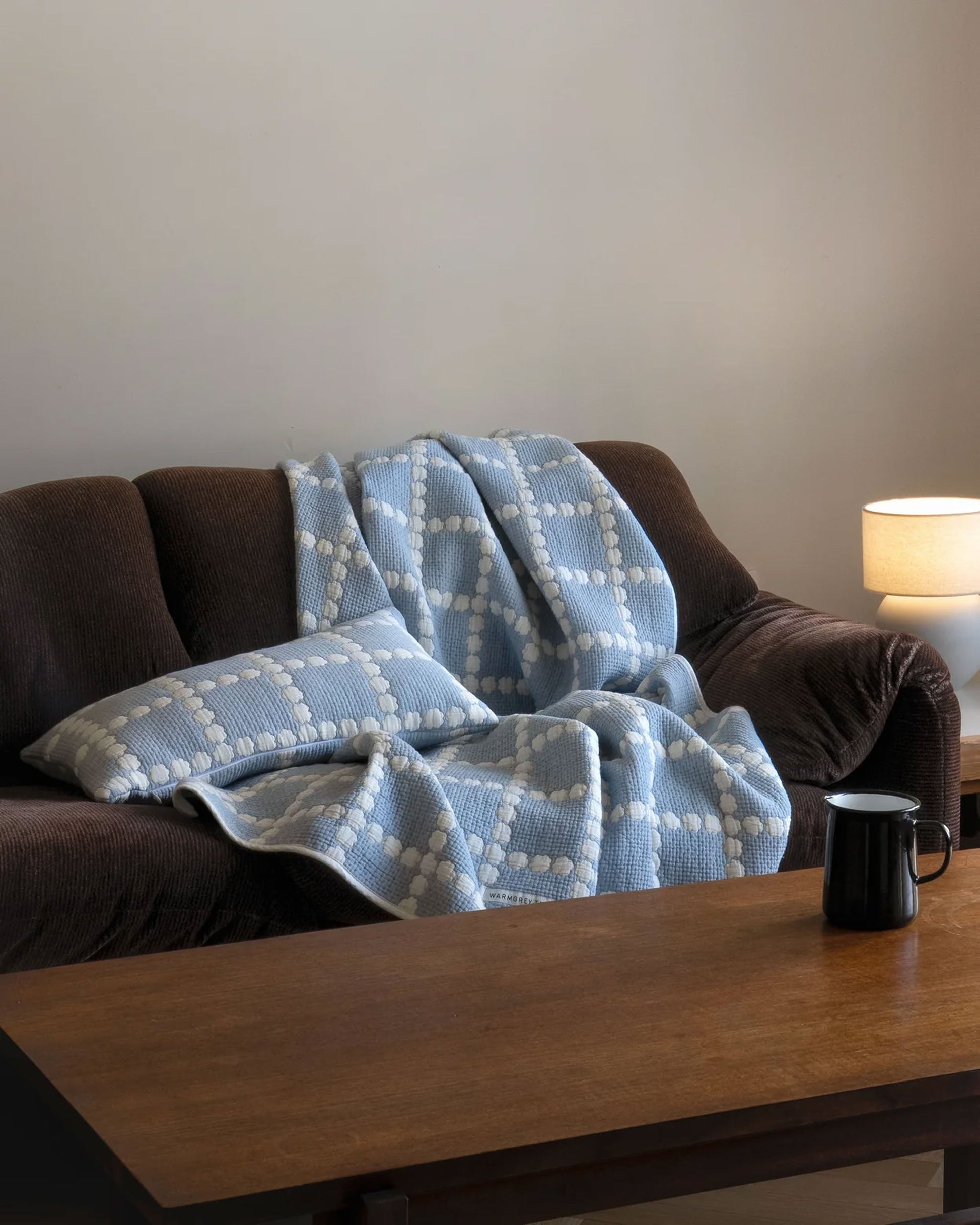 WARMGREY TAIL Blossom Check Cotton Modal Blanket Blue