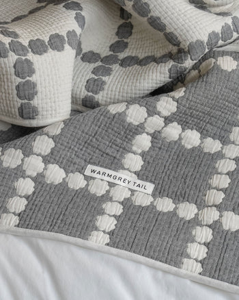 WARMGREY TAIL Blossom Check Cotton Modal Blanket Warmgrey