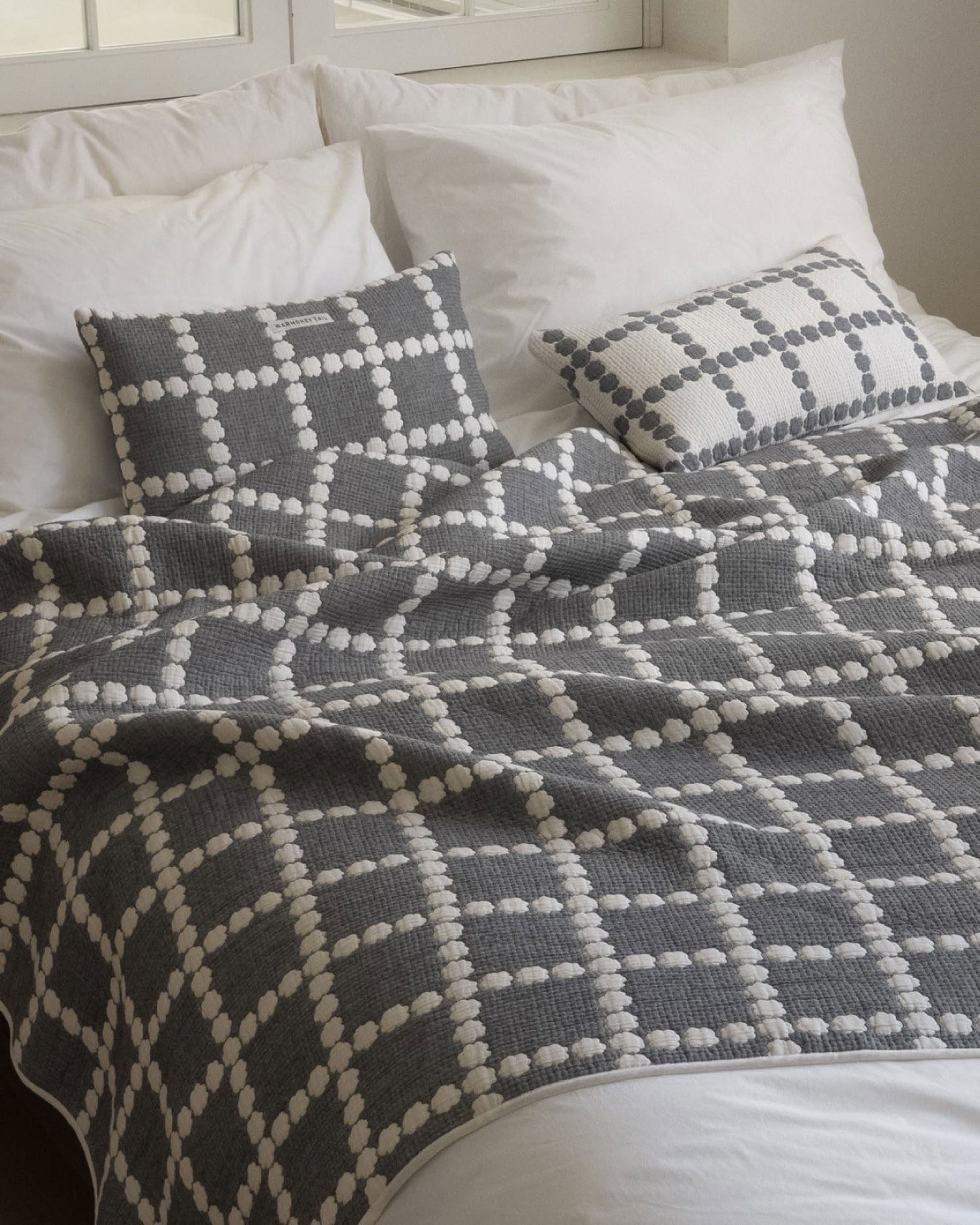 WARMGREY TAIL Blossom Check Cotton Modal Blanket Warmgrey