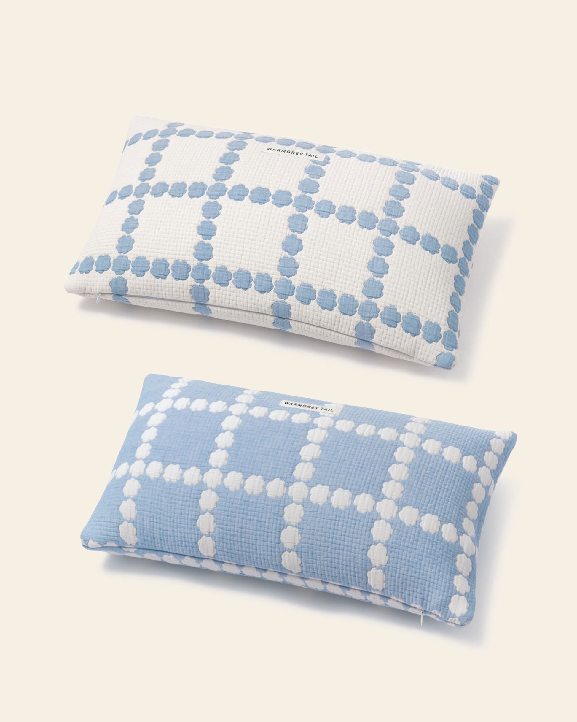 WARMGREY TAIL Blossom Check Cotton Modal Cushion & Pillow Case Blue Base