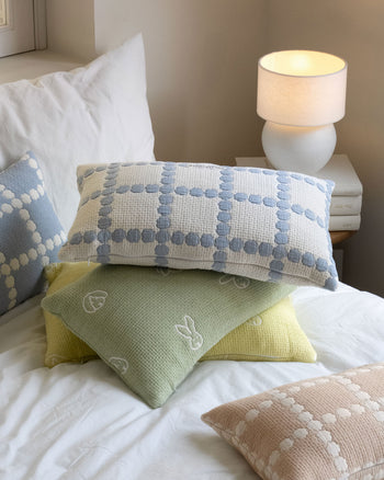 WARMGREY TAIL Blossom Check Cotton Modal Cushion & Pillow Case Blue Base