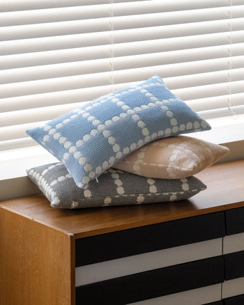WARMGREY TAIL Blossom Check Cotton Modal Cushion & Pillow Case Blue Base