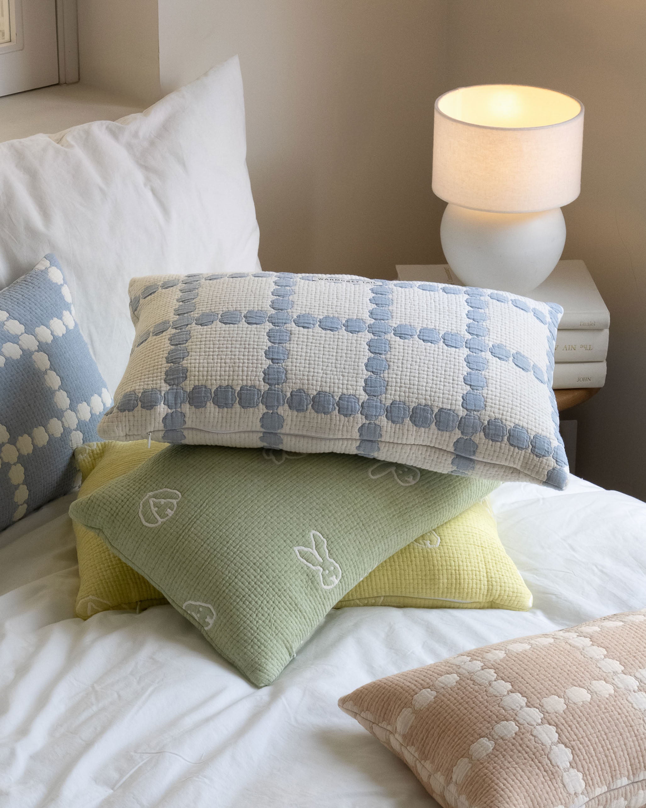 WARMGREY TAIL Blossom Check Cotton Modal Cushion & Pillow Case