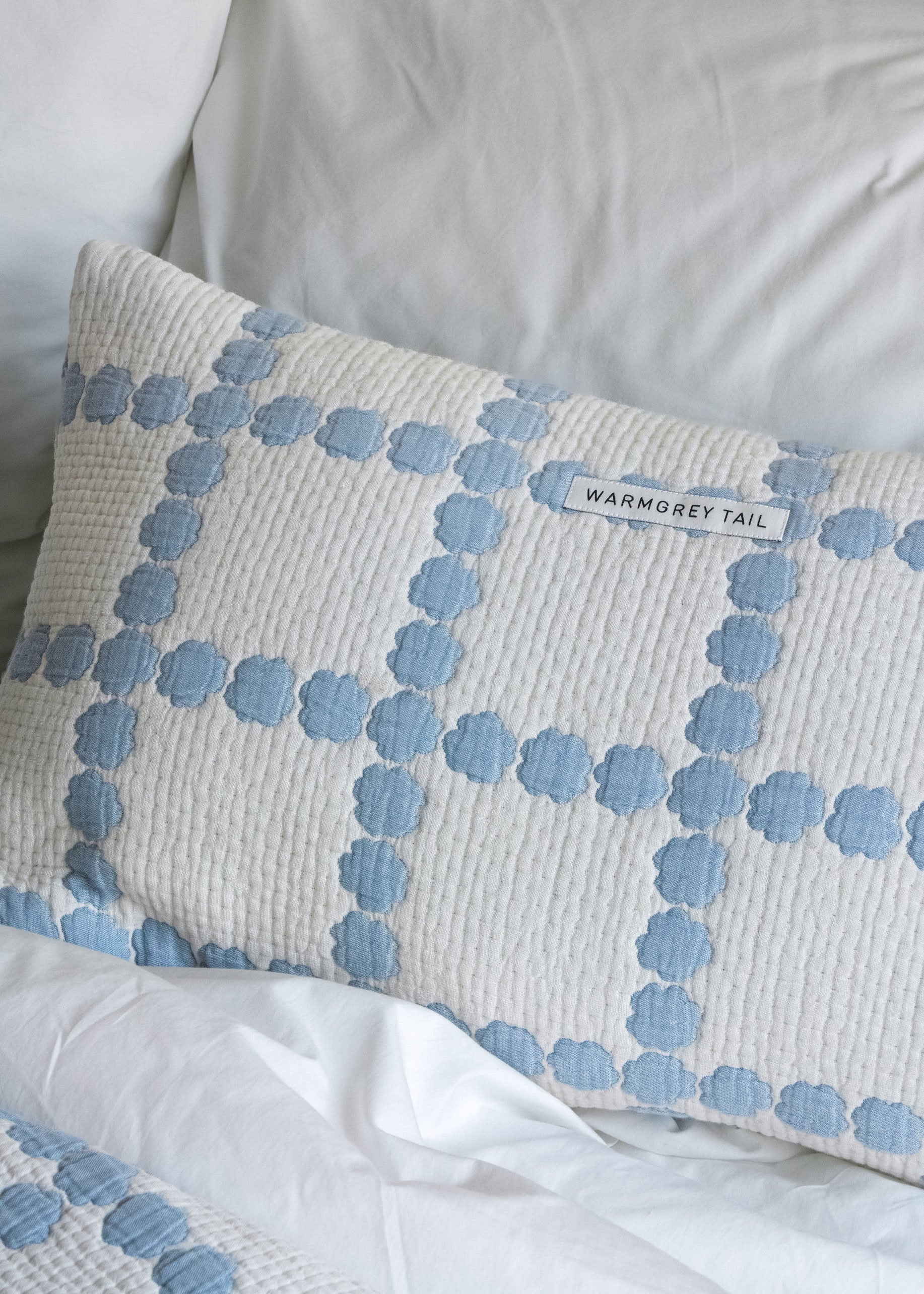 WARMGREY TAIL Blossom Check Cotton Modal Cushion & Pillow Case Blue Line