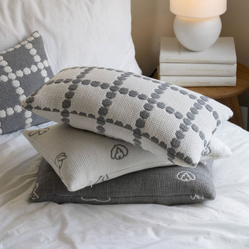 WARMGREY TAIL Blossom Check Cotton Modal Cushion & Pillow Case Warmgrey Base