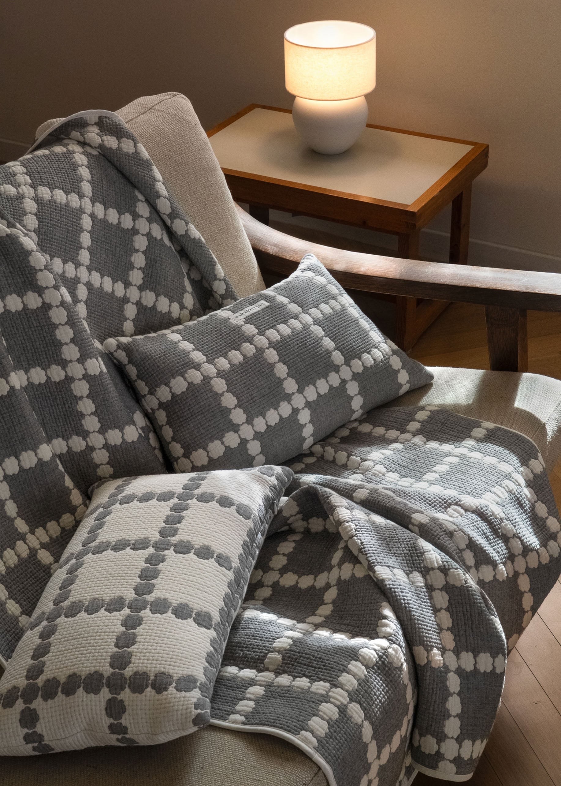 WARMGREY TAIL Blossom Check Cotton Modal Cushion & Pillow Case Warmgrey Base