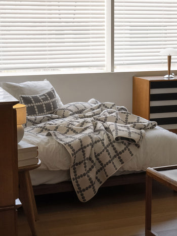 WARMGREY TAIL Blossom Check Cotton Modal Cushion & Pillow Case Warmgrey Line