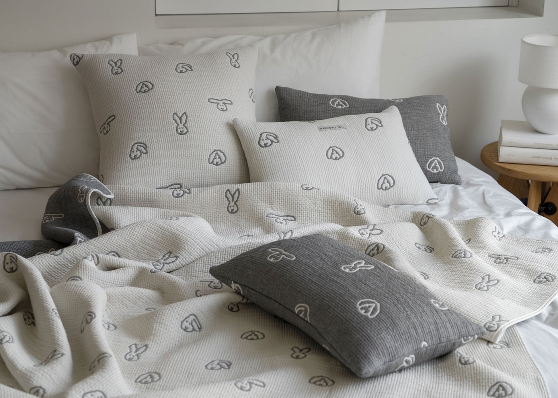 WARMGREY TAIL Bunny Bunny Cotton Modal Cushion & Pillow Case Warmgrey Base