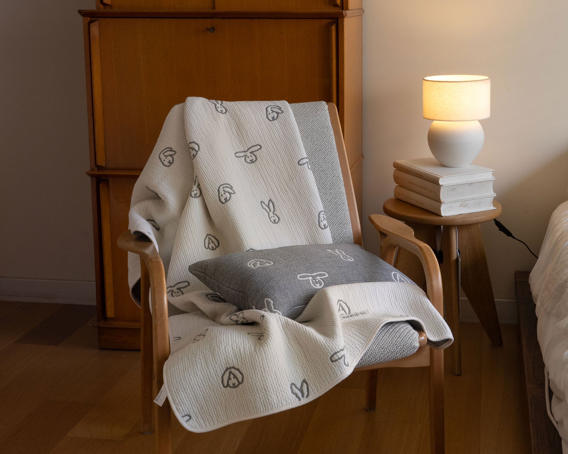 WARMGREY TAIL Bunny Bunny Cotton Modal Cushion & Pillow Case Warmgrey Base