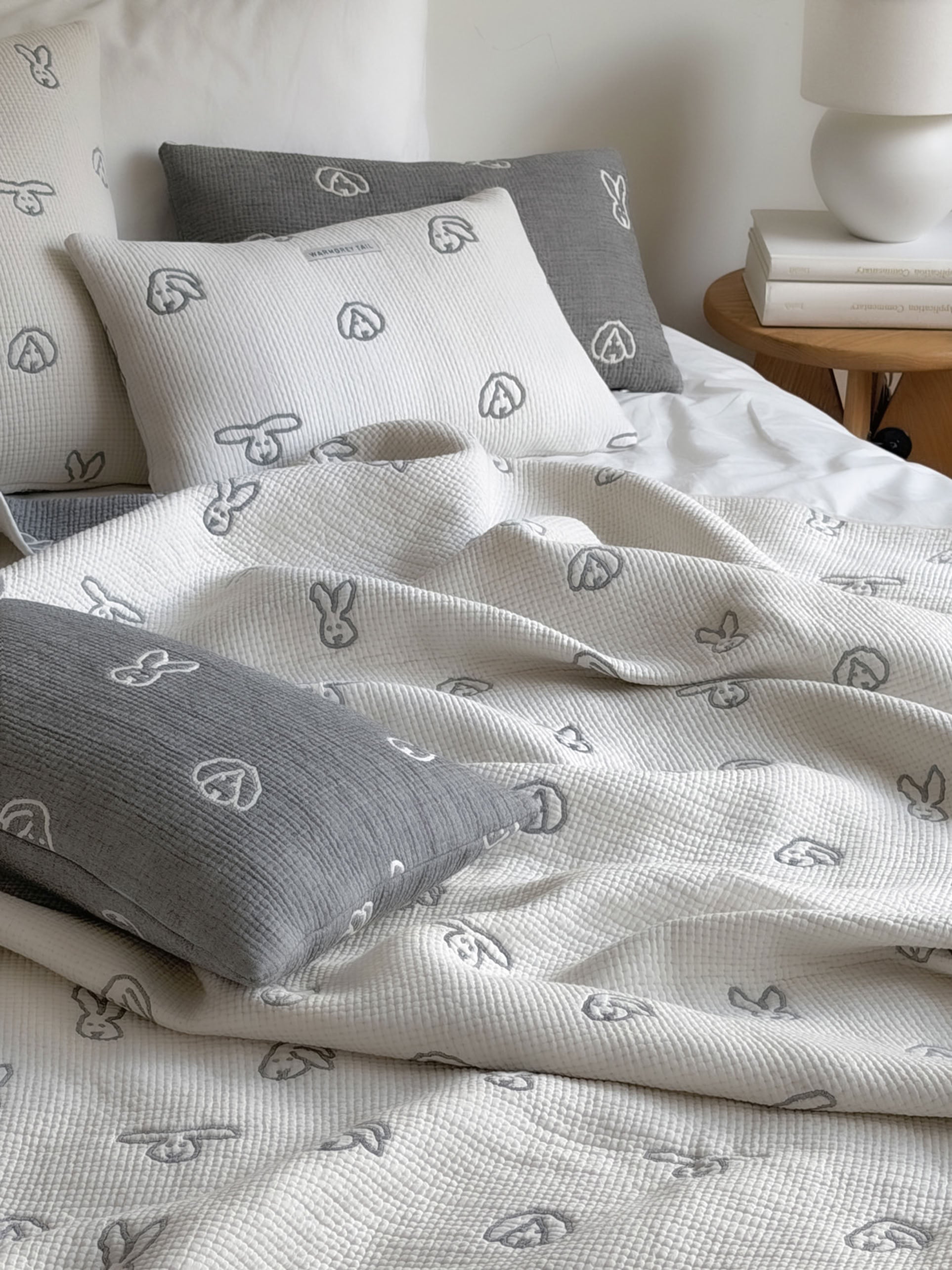 WARMGREY TAIL Bunny Bunny Cotton Modal Cushion & Pillow Case Warmgrey Line