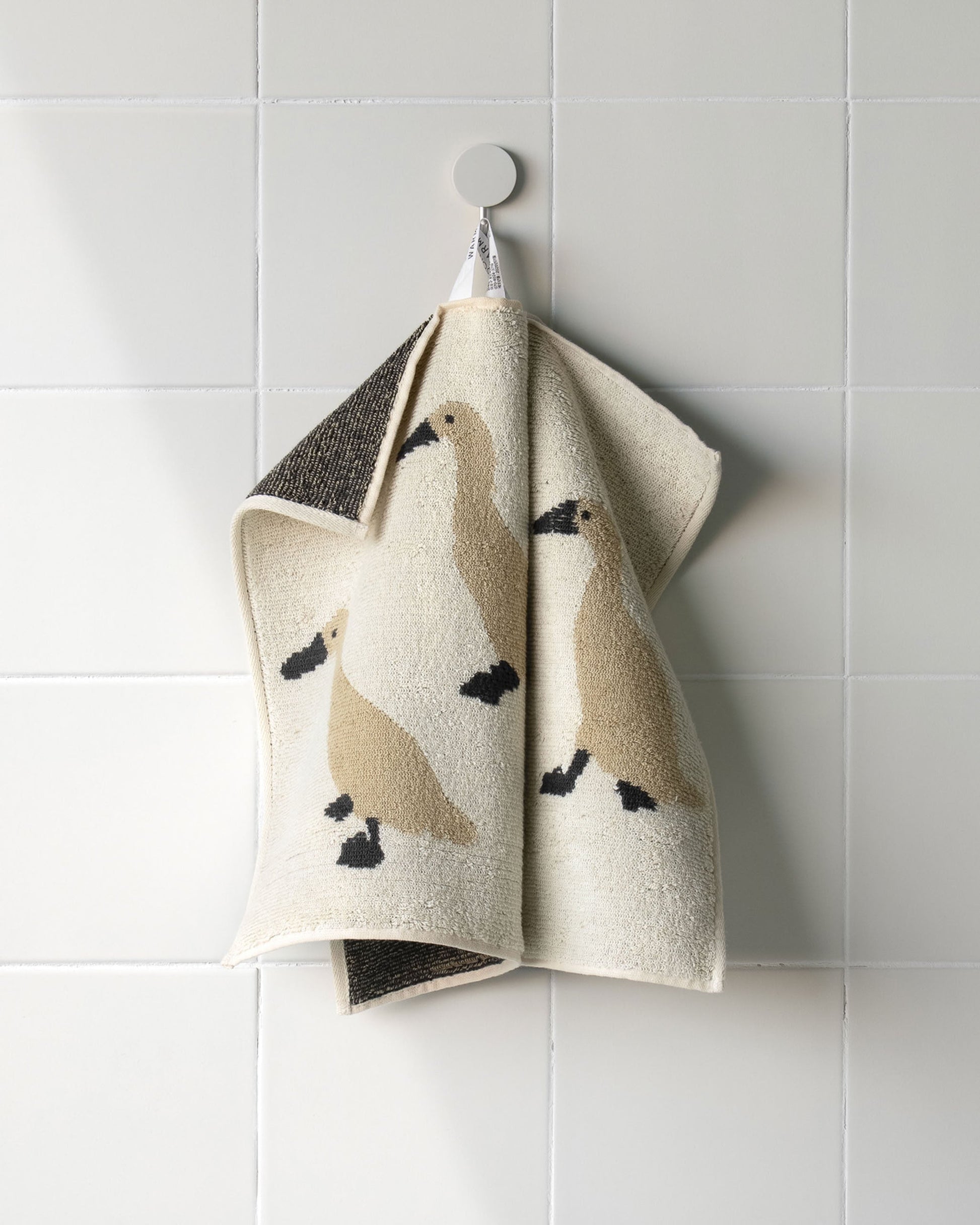 WARMGREY TAIL Indian Runner Ducks Hand Towel Cream