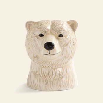 The &klevering Polar Bear Salt & Pepper Set by &klevering features ceramic containers shaped like polar bear heads with detailed fur texture and friendly expressions—perfect as unique table accents against a plain light background.