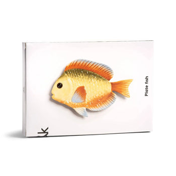 The &klevering Rainbow Fish Plate by &klevering features a vibrant, fish-shaped design and is shown on a plain white background with Plate fish text beside the box—an eye-catching addition to your dining table.