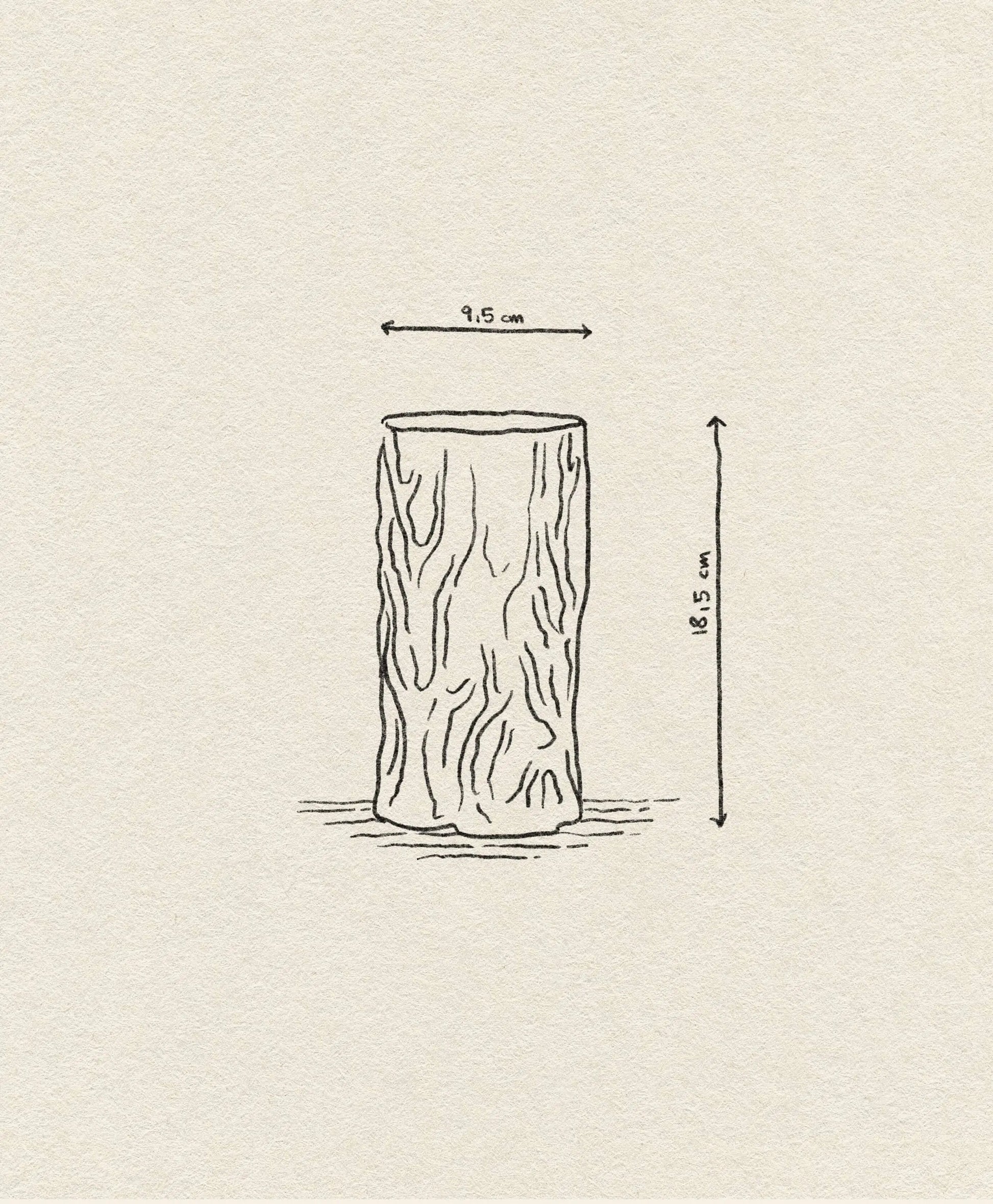 The &klevering Trunk Vase by &klevering features a vertical tree log design with visible bark texture and measures 9.5 cm wide by 18.5 cm tall.