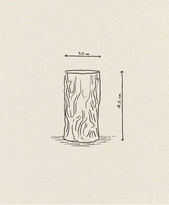 The &klevering Trunk Vase by &klevering features a vertical tree log design with visible bark texture and measures 9.5 cm wide by 18.5 cm tall.