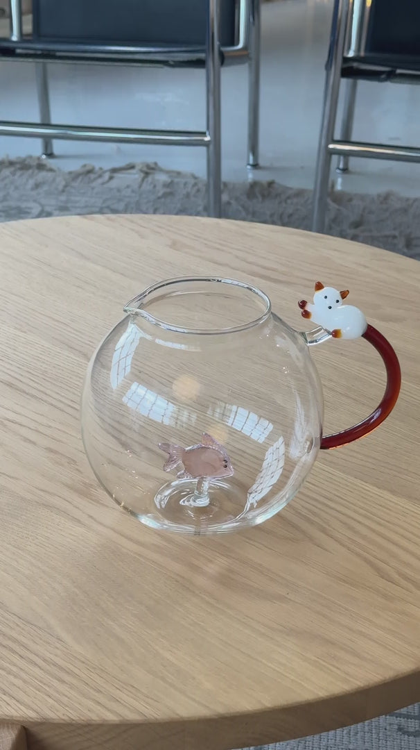 Ichendorf Milano Tabby Cat Jug Pink Fish White Cat With Amber Tail
