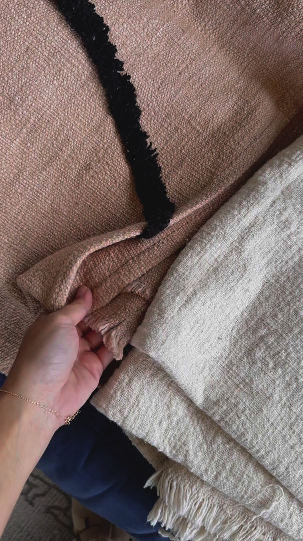 HKliving Soft Woven Throw With Black Tufted Lines