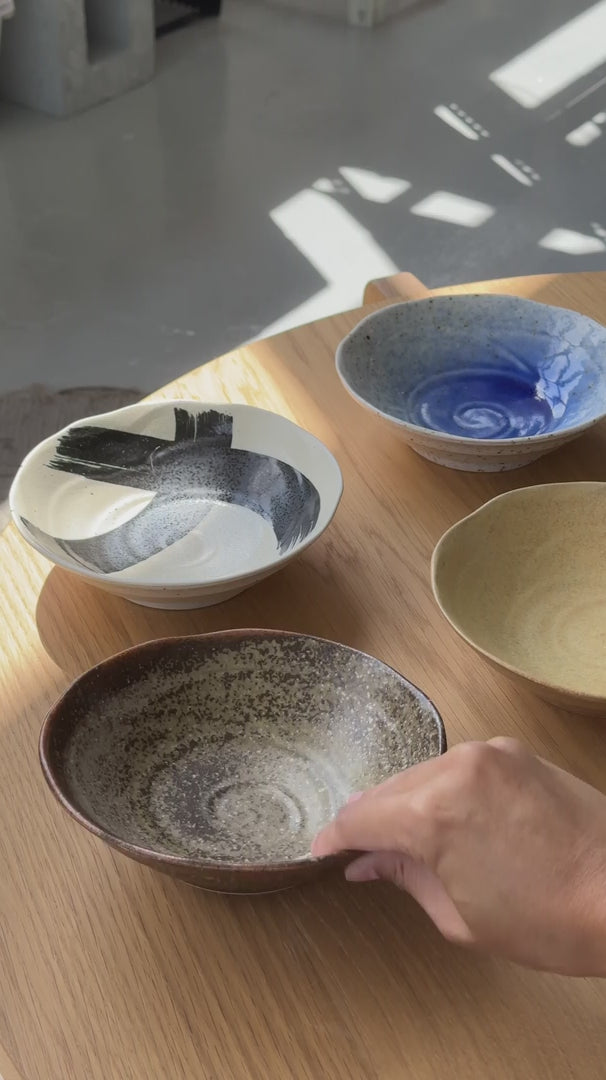 HKliving Kyoto Ceramics Japanese Shallow Bowls Set of 4