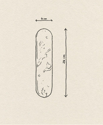 A hand-drawn sketch of the stillgoods Horizon Incense Holder (26 cm x 6 cm), by stillgoods, on a textured beige background—an elongated, baguette-inspired design perfect for adding versatile style to your décor.